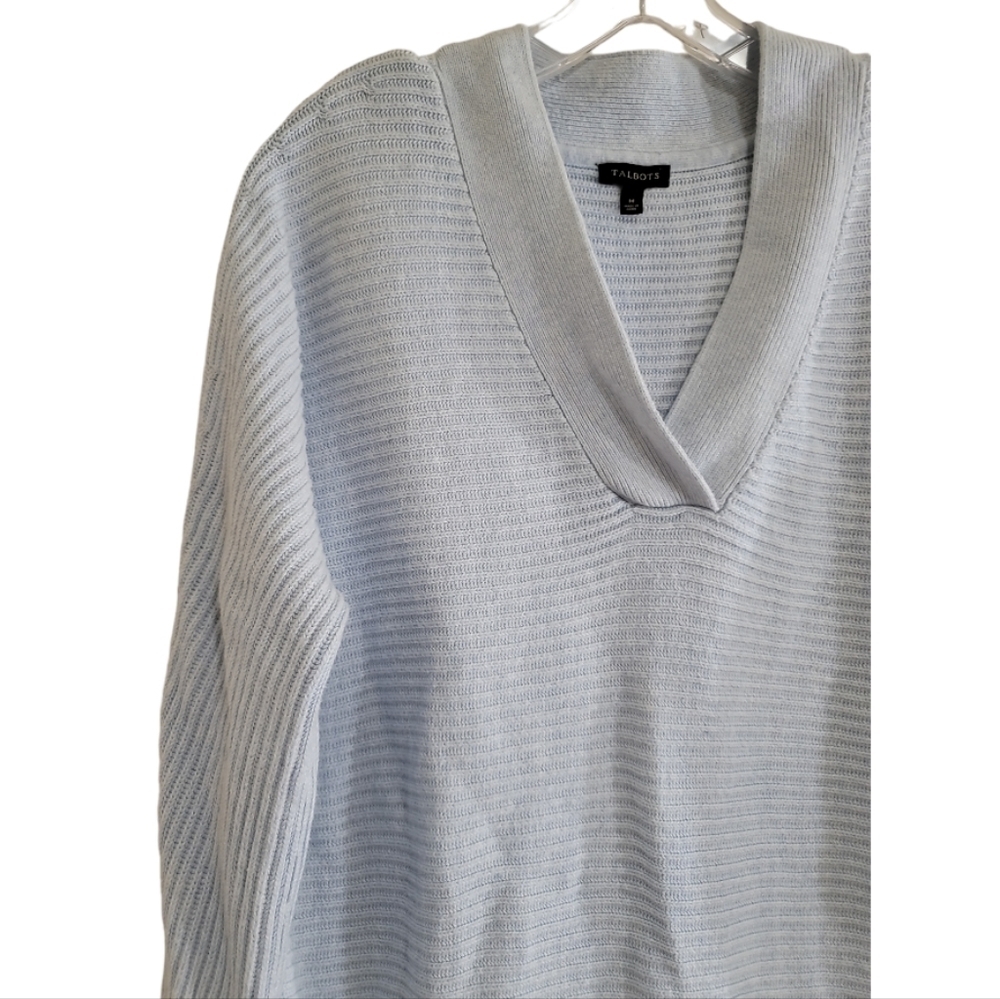 Talbots Cahmere Cotton Sweater in Light Blue Medium V-neck - Picture 2 of 6